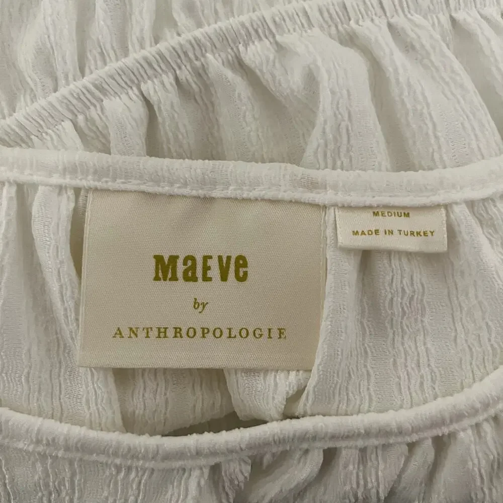 Anthropologie Maeve Ruched Puff-Sleeved Ivory White Blouse